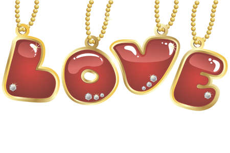 hanging word love decorated by jewelsのイラスト素材