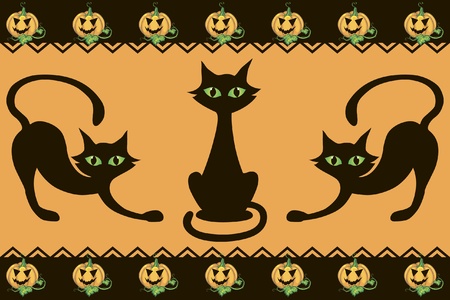halloween background with cats pumpkins and decor elementのイラスト素材