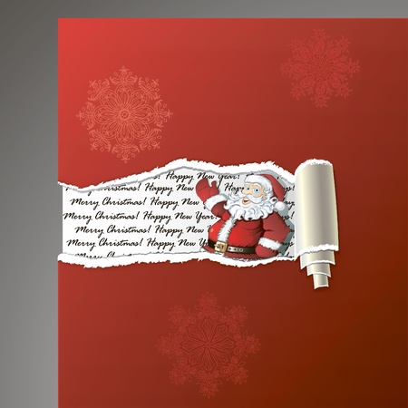Teared paper background with Santa, hand drawing decorative snowflakes のイラスト素材