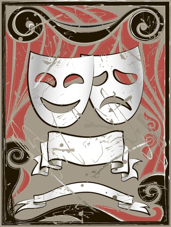 Abstract vintage background with theater masks and bannersのイラスト素材