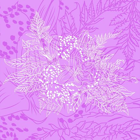 bouquet lily flower sidebar, contour, tattoo のイラスト素材