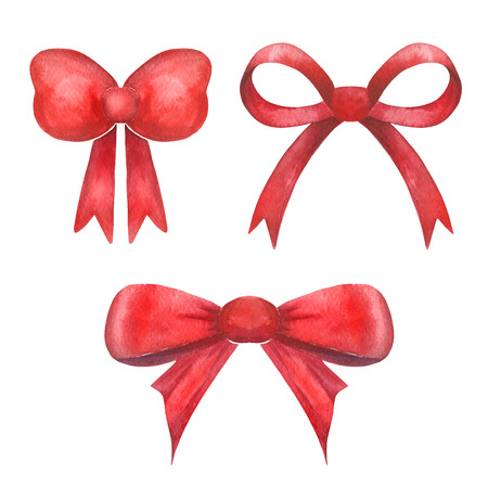 Watercolor bow red beauty christmas bow ribbon gift, isolated on a white background.の写真素材