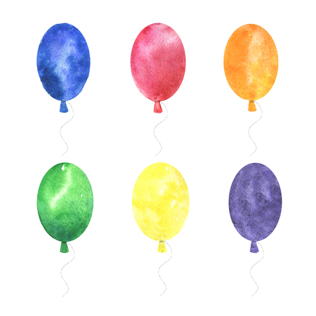 Set of watercolor hand painted multicolor balloons isolated on a white background.の写真素材