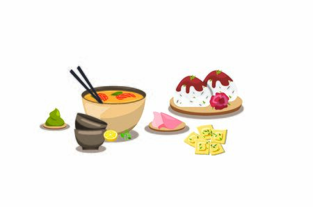 Colorful japanese restaurant food set with snacks vector illustrationのイラスト素材
