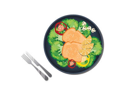 Bread and Salad Breakfast vector illustration isolated on white backgroundのイラスト素材