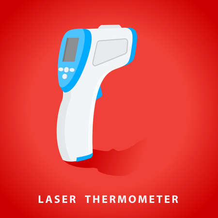 Temperature thermometer gun. Check for forehead temperature. Laser sensor for fever measure in COVID-19.のイラスト素材
