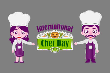 International Chef Day, international day profession chef, simple cartoon illustration, greeting, bannerのイラスト素材