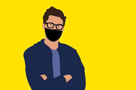 illustration of a man with face maskの写真素材