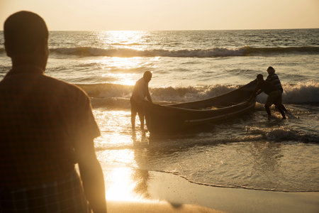 Udupi, Karnataka,India, 22 November 2020 - fishermen at beachのeditorial素材