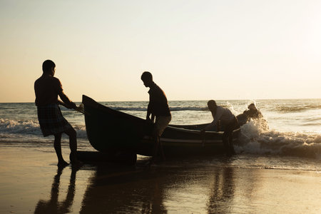 Udupi, Karnataka,India, 22 November 2020 - fishermen at beachのeditorial素材