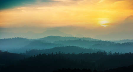 silhouette of a person in the mountainsの写真素材