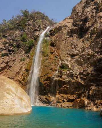 Waterfall in the mountains of Crete, Greece. The concept of ecological and photo tourism