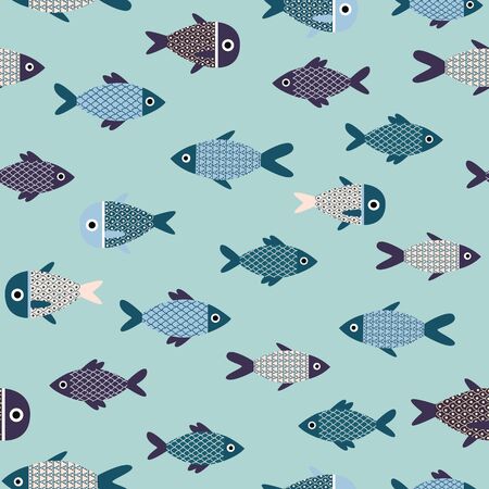 Vector aqua abstract fish seamless pattern background. Perfect for wallpaper, fabric, packaging and scrapbooking projects.のイラスト素材