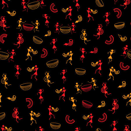 Vector warli seamless pattern background.のイラスト素材