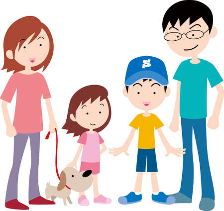 Family of four and petsのイラスト素材