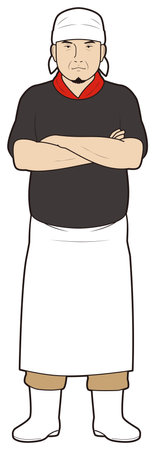 The manager of a ramen shop with his arms crossedのイラスト素材