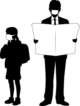Elementary school student and male businessman wearing maskのイラスト素材