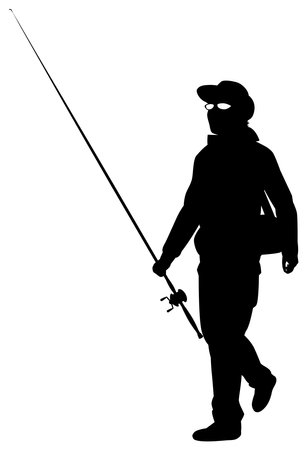 Male lure man walking with fishing tackleのイラスト素材