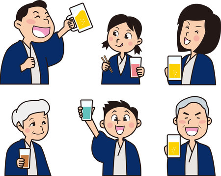 Family toasting in yukataのイラスト素材