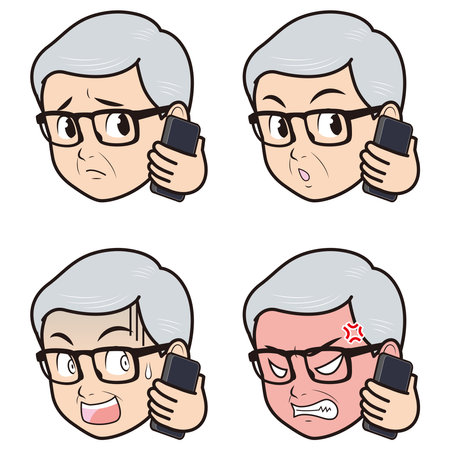 Senior man talking on smartphone (2)のイラスト素材