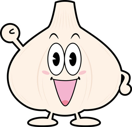 Garlic character illustration raising one handのイラスト素材