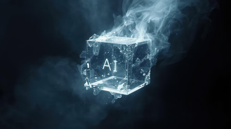 Cube with alphabets on dark background. 3D renderingの素材