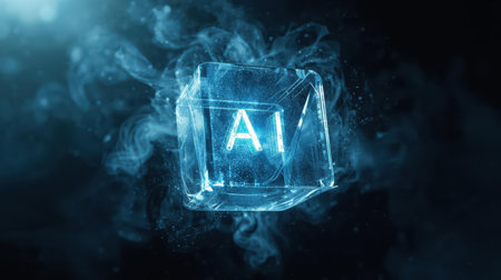 Abstract 3d rendering of an ice cube with the letter A.の素材