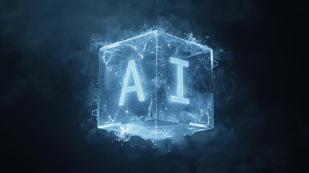 3D rendering of an artificial intelligence cube with the word AI in itの素材