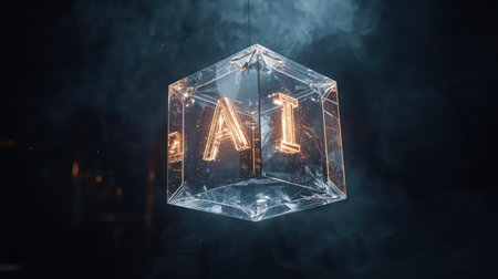 3d rendering of an ice cube with the word AI in itの素材