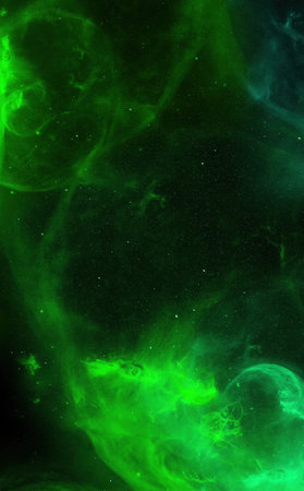 Abstract space background with nebulae and stars. Green nebula.の写真素材