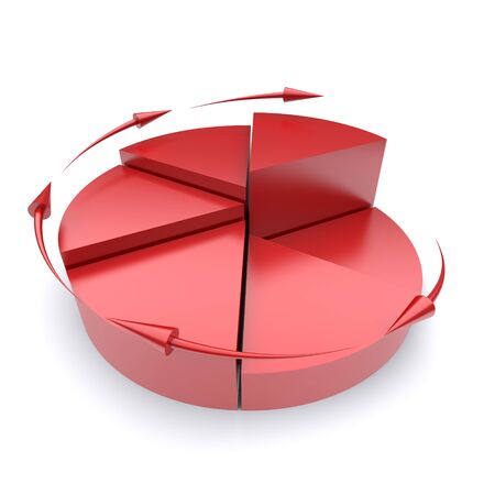 Red pie chart on a white background. 3d rendered imageの写真素材