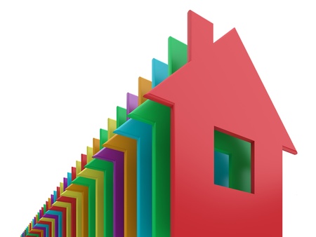 Colored 3d homes on a white background.の写真素材