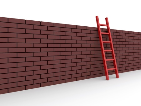 ladder on the wall. 3d rendered illustrationの写真素材