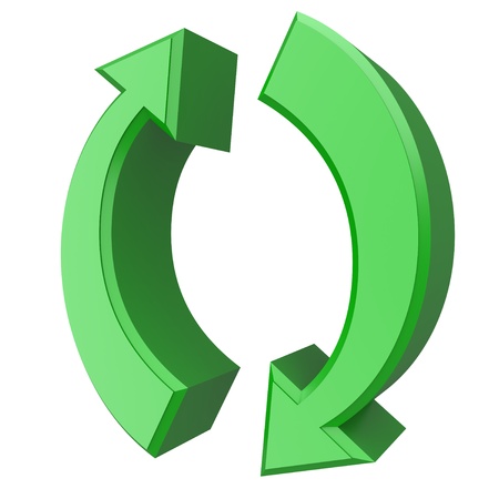 Conceptual 3d image of rotating green arrowsの写真素材
