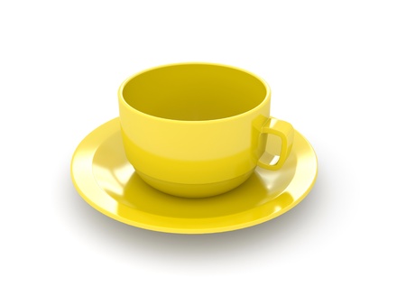Isolated empty yellow cup. 3d rendered imageの写真素材