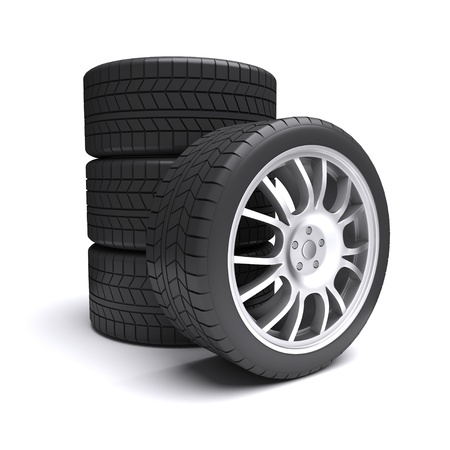 Car wheels on a white background. 3d rendered imageの写真素材