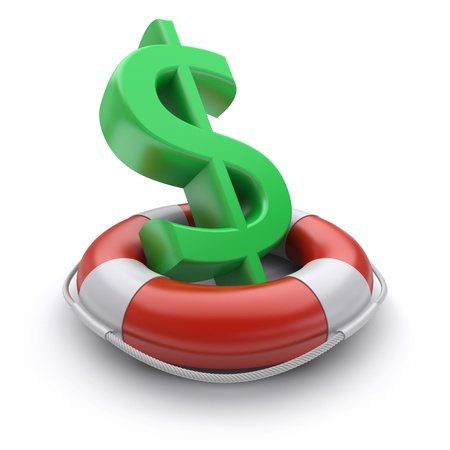 Dollar in lifebuoy. Business concept. 3d imageの写真素材