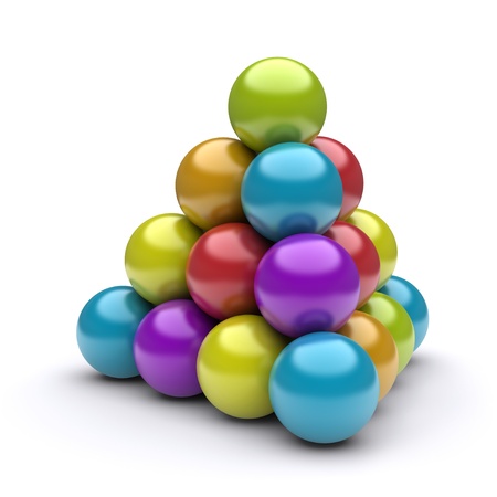 3d pyramid of colored ballsの写真素材