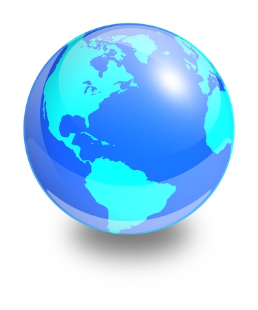Glass Earth globe on a white background  Side of North and South Americaの写真素材