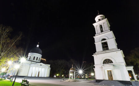 Chisinau in night. The capital of the Europe state Moldova. Cathedral and the Chapelの写真素材