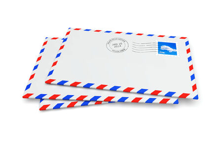 Isolated mail envelopes with postage stamp and postmark