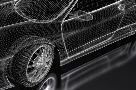 Car vehicle 3d blueprint model on a black background. 3d rendered imageの写真素材