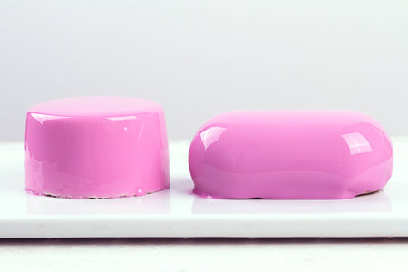 bright appetizing pink cakes of different shapes
