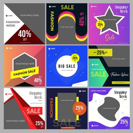 Social media post template bundleのイラスト素材