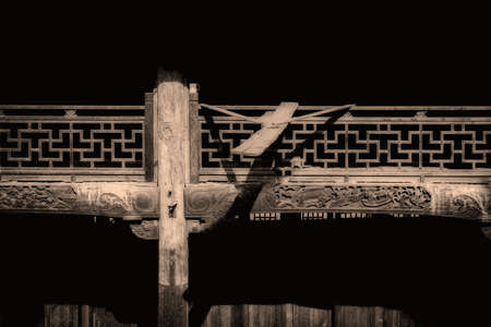 wood carving on the ancient buildingのeditorial素材