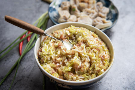 Chive yellow pork fillingの写真素材