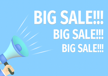 Male hand holding megaphone Big Sale. Loudspeaker. Big Sale banner for business, promotion and advertising. Vector illustration.のイラスト素材