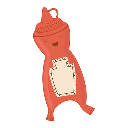 Vector illustration of a cute bottle of ketchup with a face.のイラスト素材