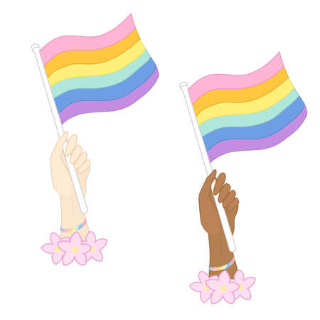 LGBT Pride flag. Hands up gay parade. Vector illustrationのイラスト素材