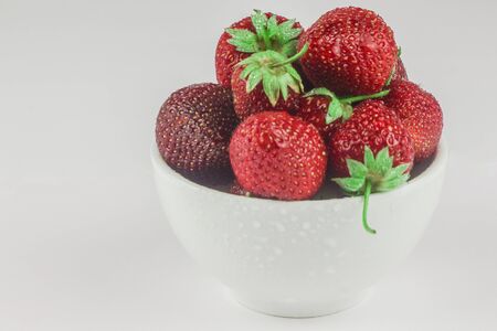strawberry on white background, isolate on white, fresh berries, summer fruits, place for text, healthy conceptの写真素材